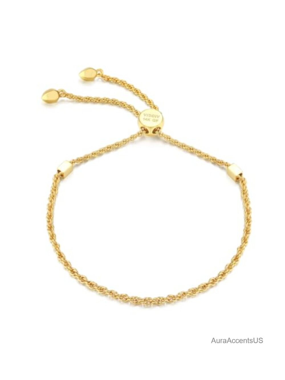 14k Gold Plated Adjustable Twisted Rope Chain Bracelet with Diamond